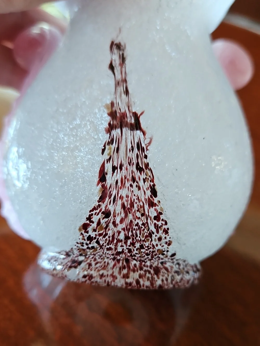 Rare 1940s Škrdlovice Czech Art Glass Pink Scroll Oxblood Vase Emanuel Beránek